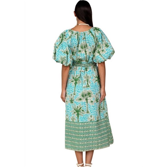 OLIVIA JAMES Green Penny Island Palm Patterned Midi Dress size XS - Picture 4 of 11